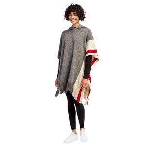 ROOTS CABIN COLLECTION Hooded Fringe Hem Poncho Gray Oat Mix Size OS NEW